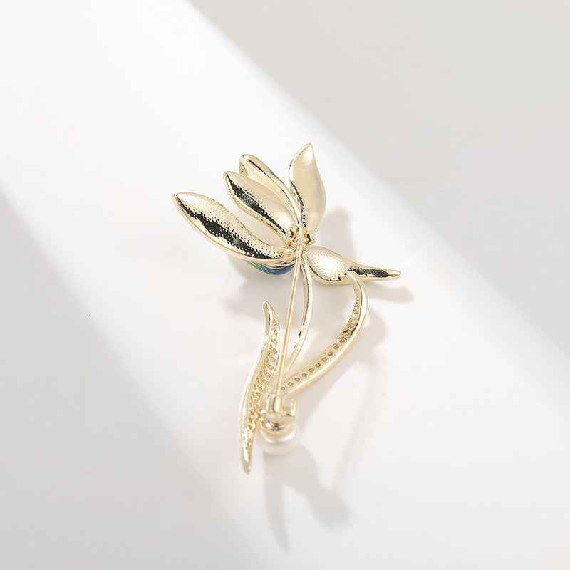 Magnolia Enamel Natural Stone Freshwater Pearl Brooch Pin