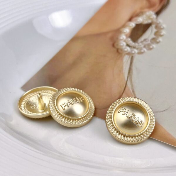 23mm Mist Gold Round Paris Letter Metal Shank Button 20pcs - Image 2
