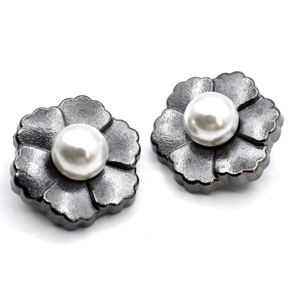 23mm Gold & Nickel 6-Petal Flower Pearl Metal Shank Button 12pcs - Image 2