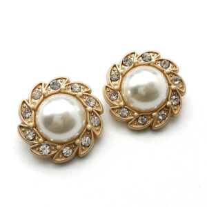 25mm Round Gold Lace Diamond Pearl Metal Shank Button 12pcs