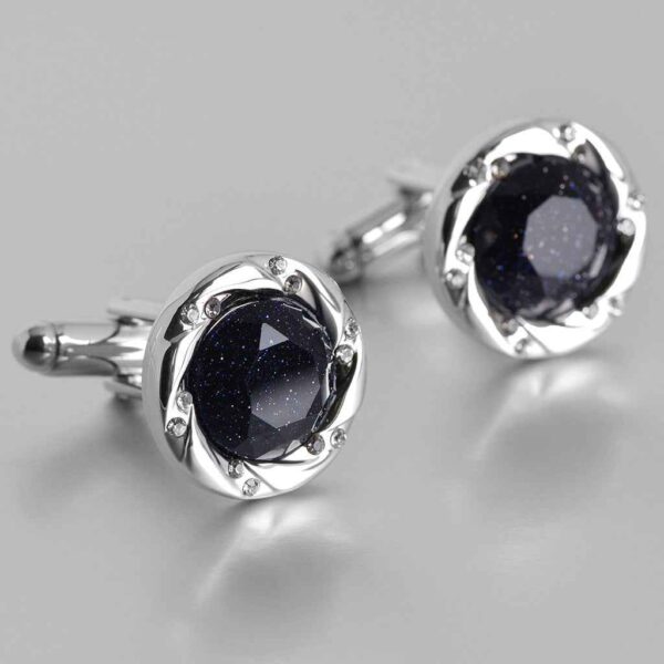 17mm Silver-Tone Luxury Cufflinks with Blue Sandstone
