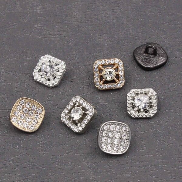 11mm Square Metal Rhinestone Shank Buttons for Sewing & Crafts 20pcs