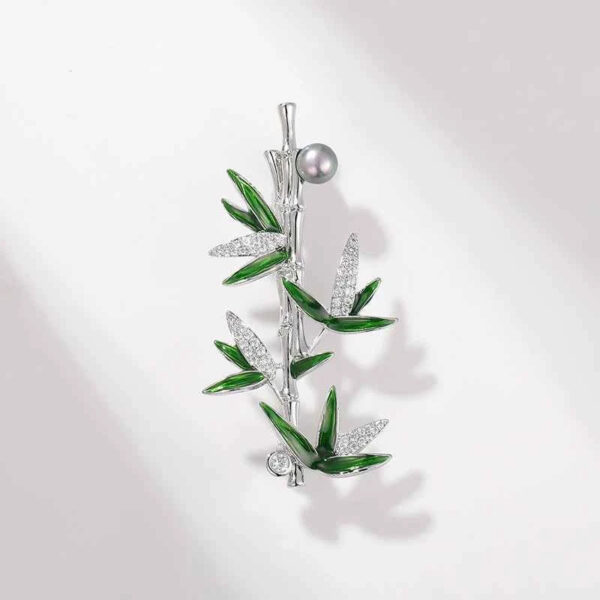 Gold & Silver Bamboo Pearl Brooch – Elegant Coat Accessory Pin