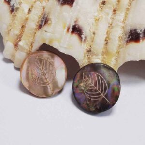 20L Flat Leaf-Pattern Abalone Shell Buttons with Metal Shank 100 Pack