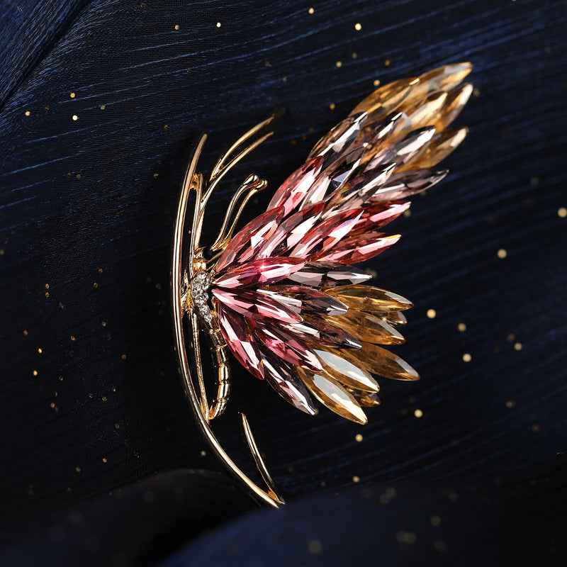 Red Crystal Butterfly Brooch with Rhinestones – Elegant Insect Pin