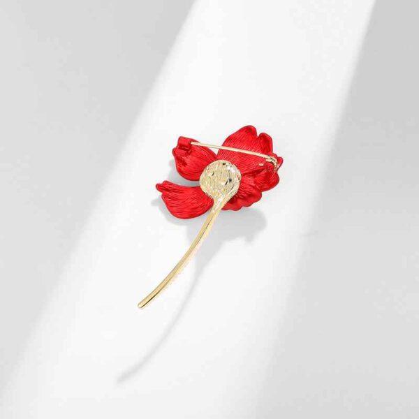 Luxury Zircon Red Hibiscus Brooch – Elegant Floral Pin