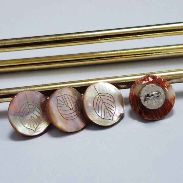 20L Flat Leaf-Pattern Abalone Shell Buttons with Metal Shank 100 Pack
