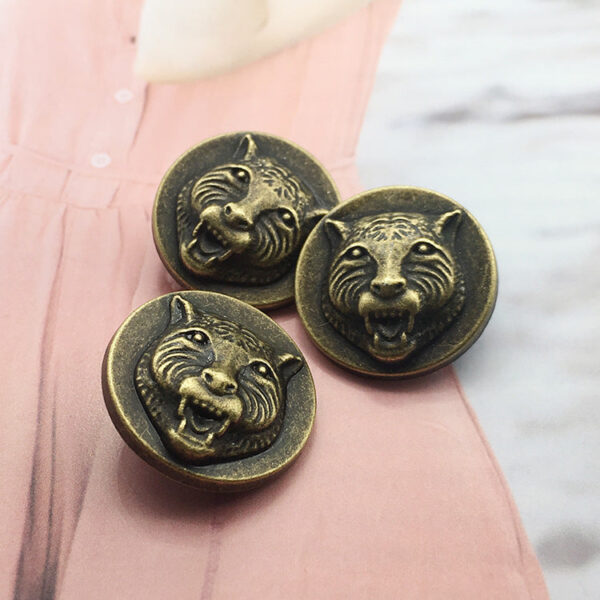25mm Bronze Round Tiger Head Metal Shank Decorative Buttons 20pcs - Image 2