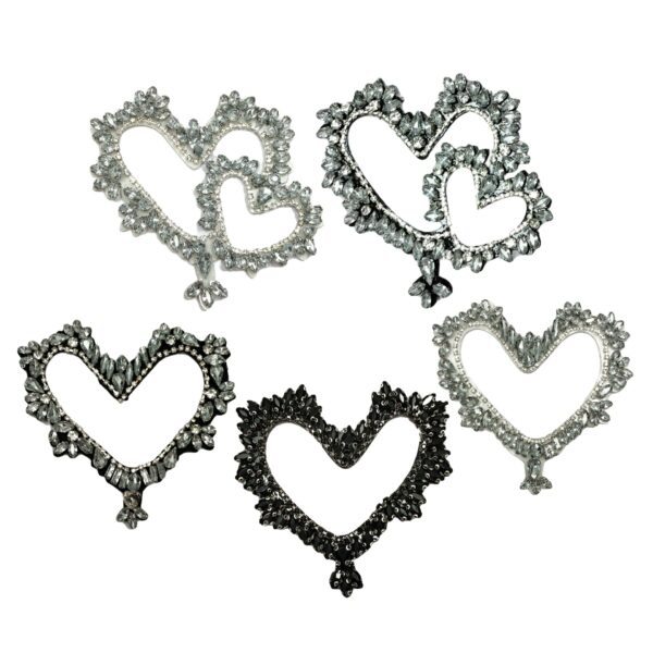 Hollow Heart Diamond Marquise Hand-Beaded Acrylic Applique 5 Pack