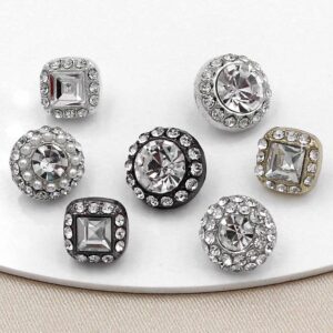 Round Square Crystal Glass Shank Buttons Alloy with Rhinestone 20pcs