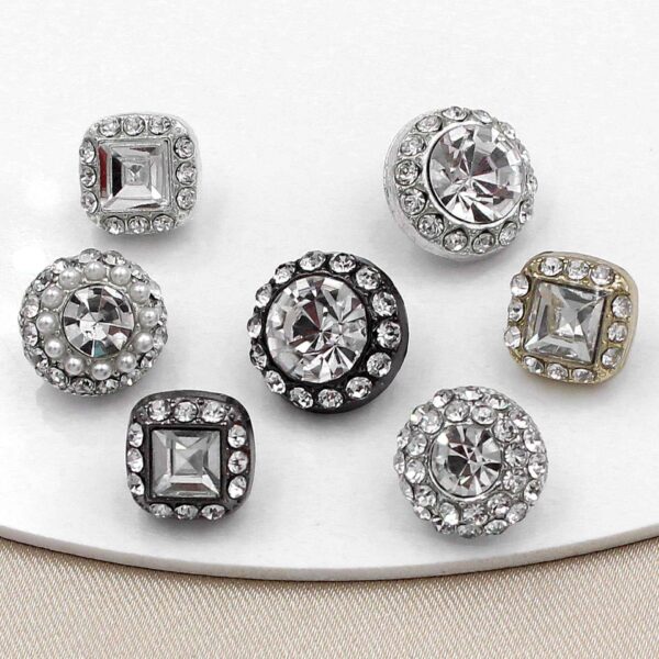 Round Square Crystal Glass Shank Buttons Alloy with Rhinestone 20pcs