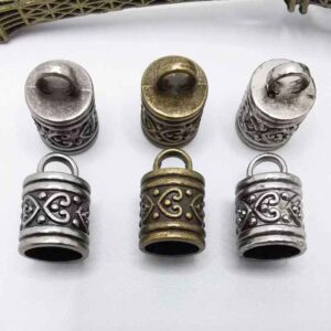 Antique Metal Cylinder Bell End Caps for Drawstrings Cords 30 Pack