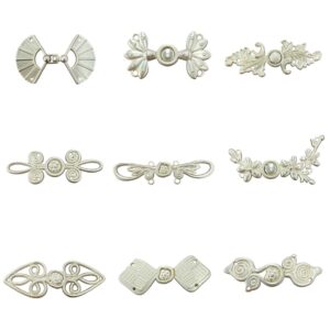 Mist White Metal Frog Buttons for Chinese Hanfu Tang Suit Qipao 6pcs