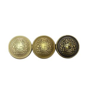 15-23mm Retro Gold Round Peace Shield Metal Shank Buttons 20pcs
