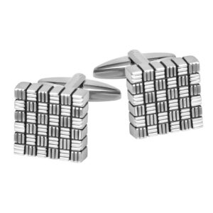 15.5mm Square Striped Cufflinks – Silver with Black Oil Finish