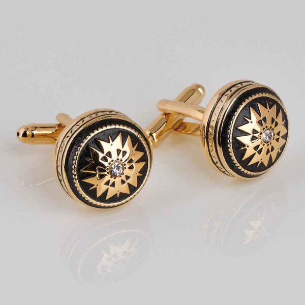 18mm Men's Black & Gold Crystal French Cufflinks