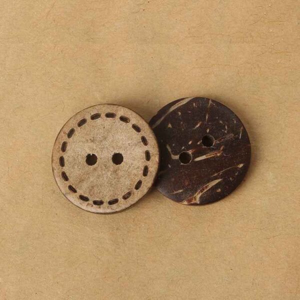 20mm Round Coconut Shell Buttons with 2 Holes Laser Dotted Edge 100pcs