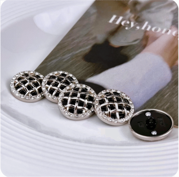 18/20/23mm Gold Silver Round Diamond Metal Shank Buttons 12pcs - Image 4