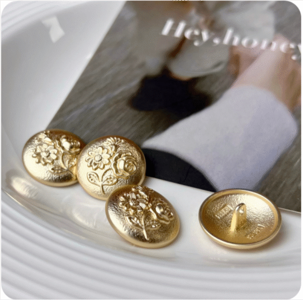 23MM Vintage Embossed Three-Flower Metal Shank Button 12pcs - Image 2