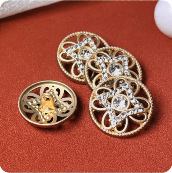 18-25mm Mist Gold Round Hollow Flower Rhinestone Metal Button 20pcs - Image 2