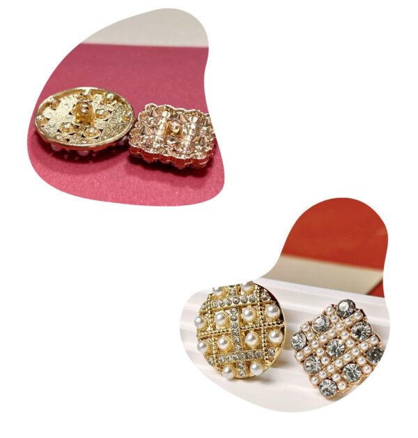 25MM Round Square Mesh Rhinestone Pearl Metal Shank Buttons 12pcs - Image 4