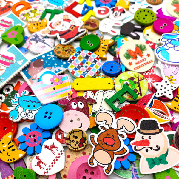 100 Piece Colorful Cartoon Baby DIY Craft Wooden Buttons - Image 3