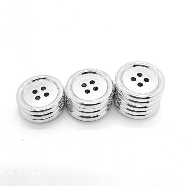 44L Electroplated Plastic Silver Edge Round Four-Hole Button 60pcs - Image 2