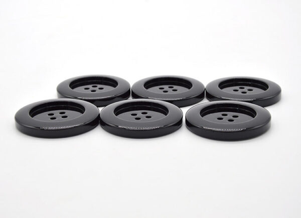 50mm Extra Large Glossy Black Resin Round Four-Hole Buttons 6pcs - Image 3