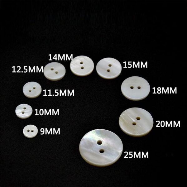 9-25mm Natural White Shell Two-Hole Flat Shirt Buttons 90 Pack(9 Sizes) - Image 2