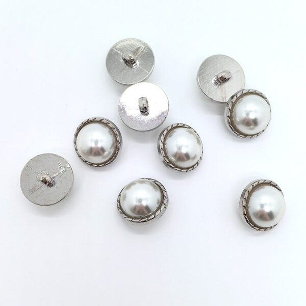 28L Mushroom-Shaped Pearl Surface Silver Plastic Shank Buttons 50pcs - Image 2