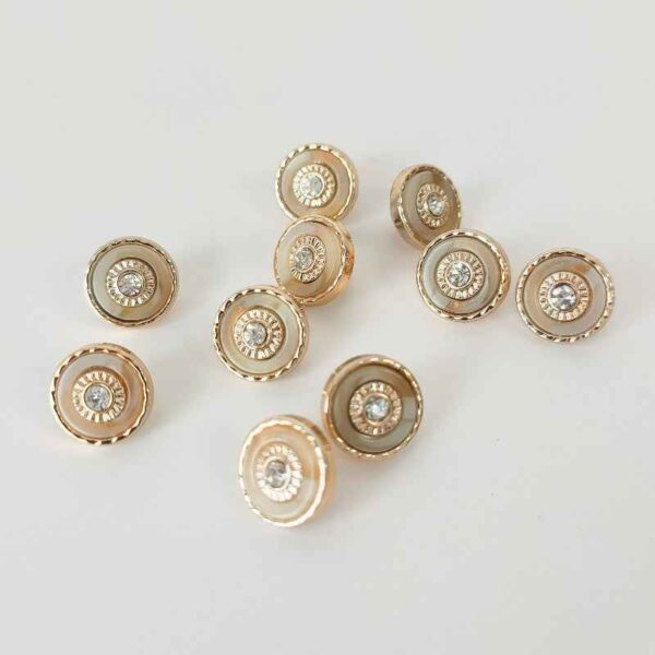 11mm Gold Plastic Shank Buttons with Diamonds for Women's Shirts 50pcs