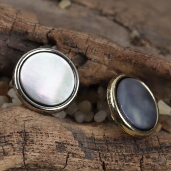 11.5mm Gold Silver Metal Buttons with Black Natural Shell Inlay 10pcs - Image 3