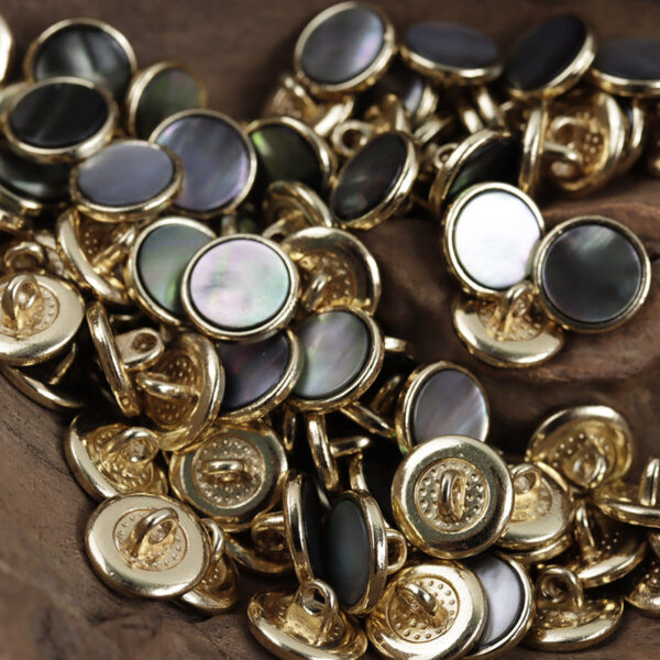 11.5mm Gold Silver Metal Buttons with Black Natural Shell Inlay 10pcs - Image 4