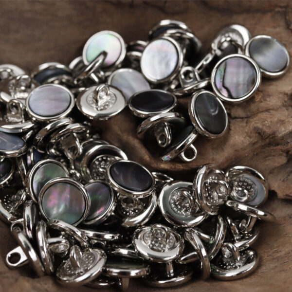 11.5mm Gold Silver Metal Buttons with Black Natural Shell Inlay 10pcs - Image 5