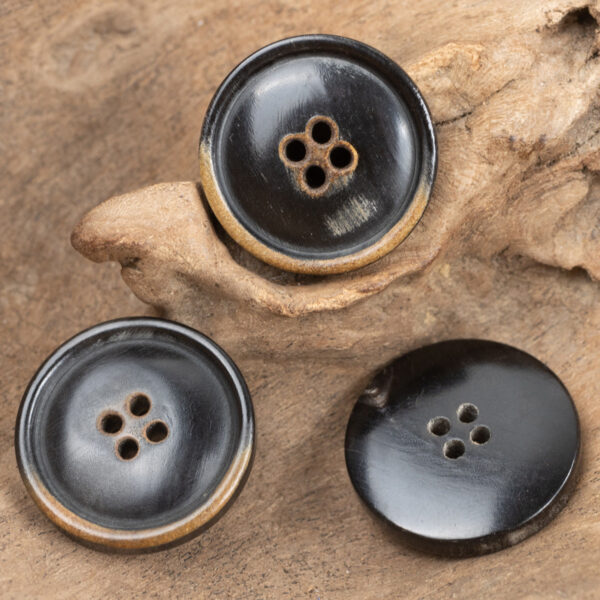 Black Four-Hole Burnt Natural Horn Clothing Buttons,10pcs