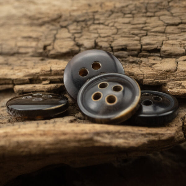11.5MM Burnt-Edge Four-Eye Black Horn Shirt Buttons 24 Pack - Image 2