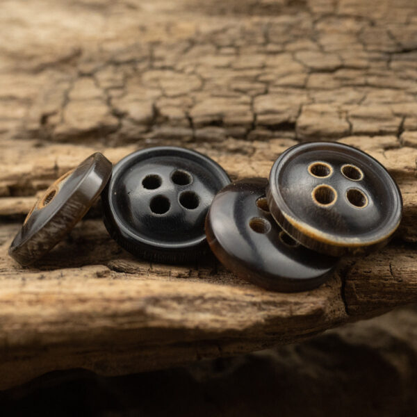 11.5MM Burnt-Edge Four-Eye Black Horn Shirt Buttons 24 Pack - Image 3