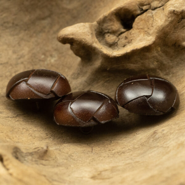 Vintage Dark Brown Leather Woven Handmade Spherical Buttons 2pcs - Image 4