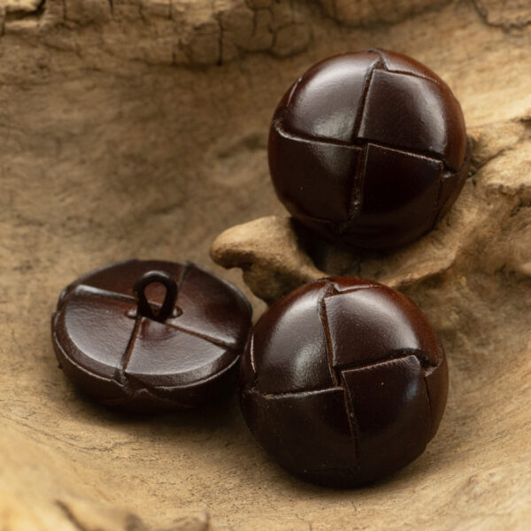 Vintage Dark Brown Leather Woven Handmade Spherical Buttons 2pcs - Image 2