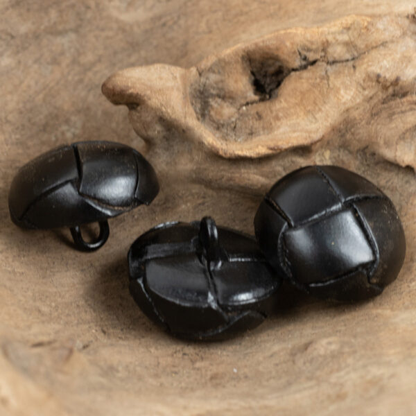 15-25mm Vintage Genuine Leather Black Braided Button 6pcs - Image 2