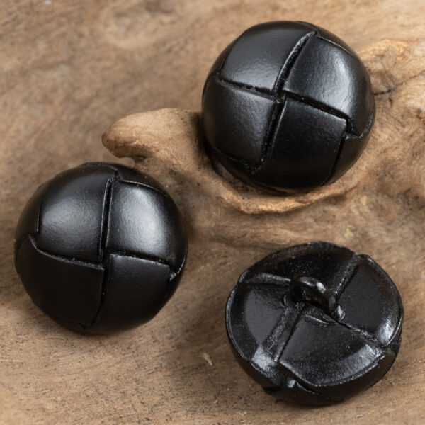15-25mm Vintage Genuine Leather Black Braided Button 6pcs - Image 3