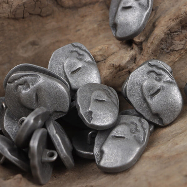 Irregular Human Face Vintage Metal Shank Clothing Buttons,5pcs