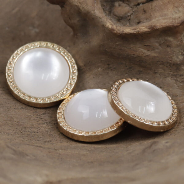 15mm Gold Zinc Alloy Metal Base Button with Inlaid White Resin Pearl 10pcs - Image 3