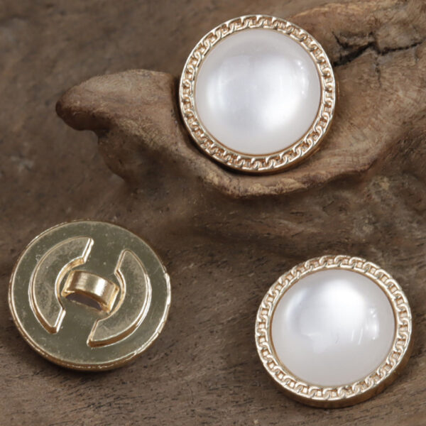15mm Gold Zinc Alloy Metal Base Button with Inlaid White Resin Pearl 10pcs - Image 2