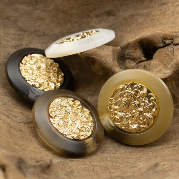 Chinese Style Golden Auspicious Cloud Resin Metal Combination Buttons 10pcs - Image 3