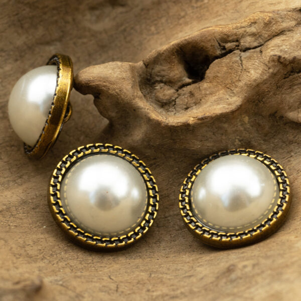 Bronze Thick Twisted Lace Pearl Metal Shank Button 10pcs - Image 2