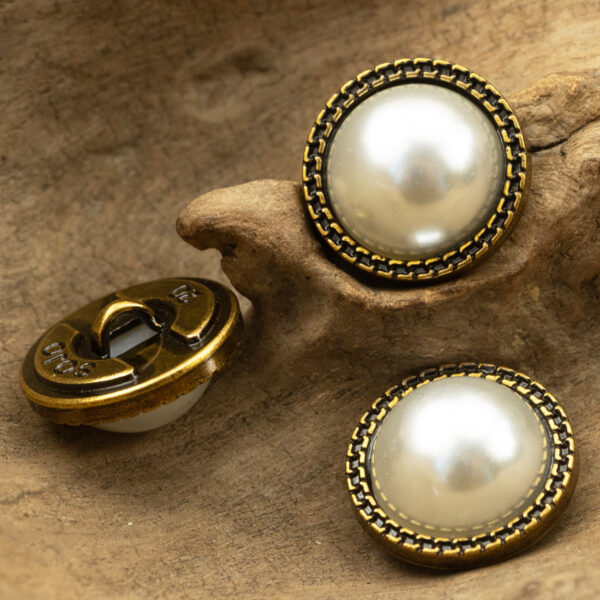 Bronze Thick Twisted Lace Pearl Metal Shank Button 10pcs - Image 3