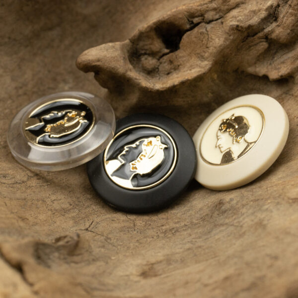 Retro Golden Beauty Portrait Resin Buttons with Metal Shanks 6pcs - Image 3