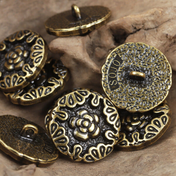 Vintage-Style Bronze Metal Button with Handle and Embossed Rose 10pcs - Image 4