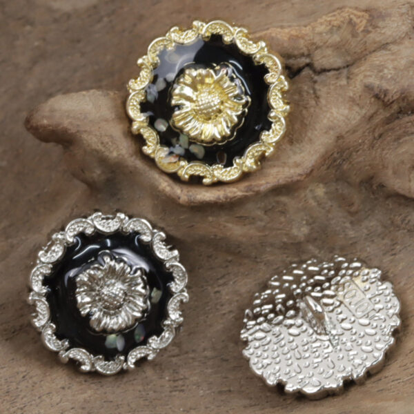 Irregular Lace Black Glued Metal Button with Gold Silver Base 10pcs - Image 3